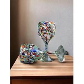 Set of 4 Confetti Rock Wine Glasses | Beautiful Pebble-Textured 16 oz Glassware