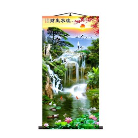 Zzooi Feng Shui - Pintura de seda para colgar en la pared, diseño de flores de agua, decoración Feng Shui, Asiático Oriental, Style A, 12×23 Inch