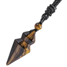 mookaitedecor Natural Tiger's Eye Crystal Necklace for Women Men Crystal Point Pendant Necklace, Faceted Double Point Semi Precious Stone Necklace Chakra Reiki Healing Crystal Jewellery Gift