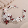 Rumtock White Flower Silver Leaves Red Rhinestone Headband for Wedding