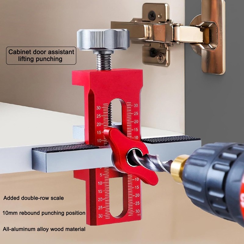 Cabinet Door Installation Jig, 2-in-1 Mounting Tool with Adjustable Positioner,