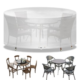 Funshot Garden Furniture Covers, Waterproof, Round Garden Table Cover, Diameter 163 x 71 cm, Transparent Polyethylene Cover for Outdoor Garden Furniture, Protection for Table and Chair