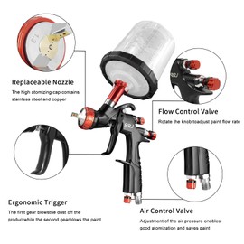 A610 LVLP Air Spray Gun Premium Kit, with 1.3/1.5/1.7mm Nozzles & Air Regulator, 650ml Mixing Cup & 10x Disposable Cups, Paint Gun for Cars, Furniture, Fence, Varnish&Top Coat