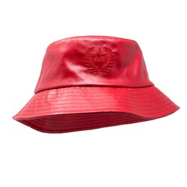 Unisex Red Leather Bucket Hat