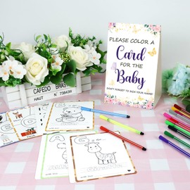Baby’s First ABC Book Baby Shower Activity & Keepsake Game, A to Z Animal Coloring Cards with 24 Watercolor Pens, Fun & Interactive Baby Shower Game for Guests, Guest Book Alternative (Butterfly)