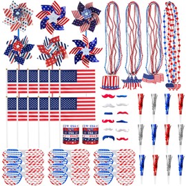 Harsever 78 Pcs 4th of July Accessories Party Supplies Favors,Fourth of July Patriotic Decorations Set Red White Blue for Independence Day Accessories