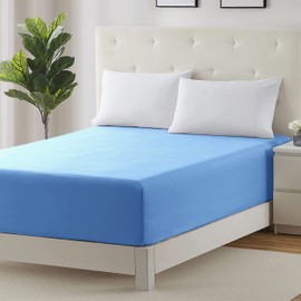 Moonlight Bedding Fitted Sheet 40 Cm Extra Deep Pocket Bed Sheets 16 inch Ultra Soft Bottom Sheet Brushed Microfiber Breathable Shrinkage and Fade Resistant (Light Blue, Single)