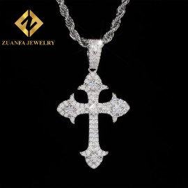 New Arrival Hip Hop Pass Diamond Tester Iced Out Fire Jewelry 925 Sterling Silver Fashion Cross Pendant Necklaces Charms for MenColor: Silver