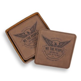 We The People Holsters - Leatherette Coaster Set - 4 x 4 Inch Patriotic Coasters - 6 Coaster Set and Holder