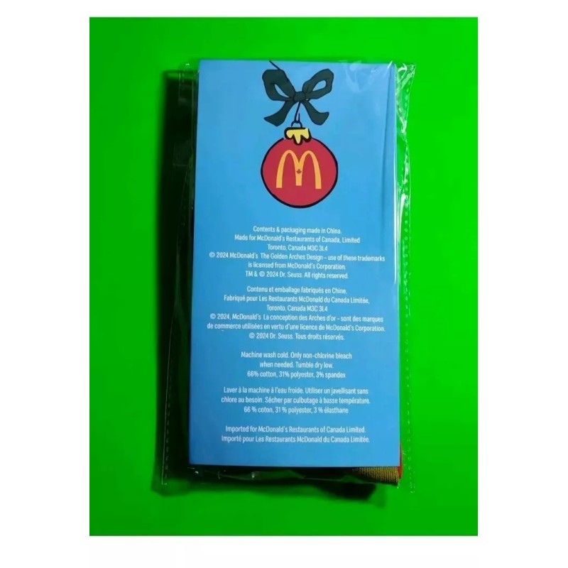 McDonald's Canada The Grinch 2024 Socks NEW SEALED Adult One