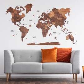 ENJOY THE WOOD 3D Wood World Map Wall Art Large Wood Wall Décor Housewarming Gift Idea Wood Wall Art World Travel Map For Home & Kitchen or Office (M, Oak)