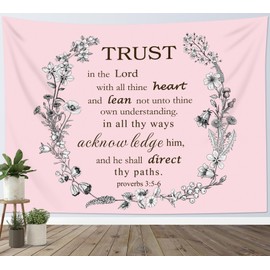 HVEST Floral Bible Verse Tapestry Wall Hanging Black and White Flower and Inspirational Quotes on Pink Tapestry Christian Scripture Tapestry for Bedroom Living Room Dorm Wall Decor,40L X 60W inches