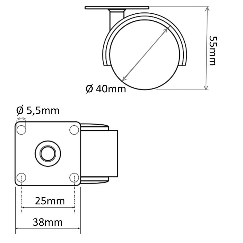 Aerzetix: 4 x Furniture Castors Swivel Diameter 40 mm Height
