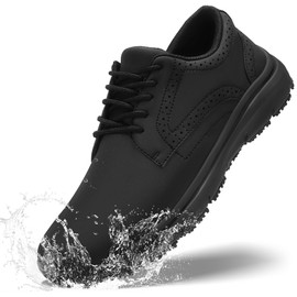 Mens Non Slip Work Shoes Food Service Chef Kitchen Lightweight Slip Resistant Working Waterproof Oxfords Shoe, Black 9