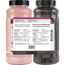 52USA Whole Black Peppercorns 18 oz + Himalayan Pink Salt (Fine Grain) 39 oz, Salt and Pepper Grinder, Black Peppercorn Refil, Kosher, Pink Himalayan Sea Salt, 2 Piece Set
