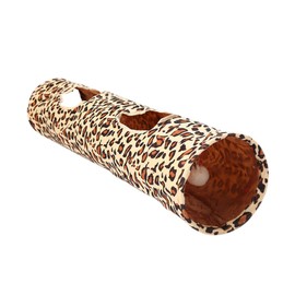 Ipetboom Cat Tunnel Tube with Leopard Print Plush Toy for Indoor for Space-Saving Fun Plaything with Crinkly Paper for Kittens and Pets