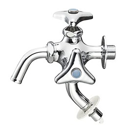 SANEI JF123TK-1-13 Double Mouth Horizontal Faucet for Washing Machines, Nominal 13, Water Discharge Pipe Rotation, Auto Stopper, For Cold Areas, Silver