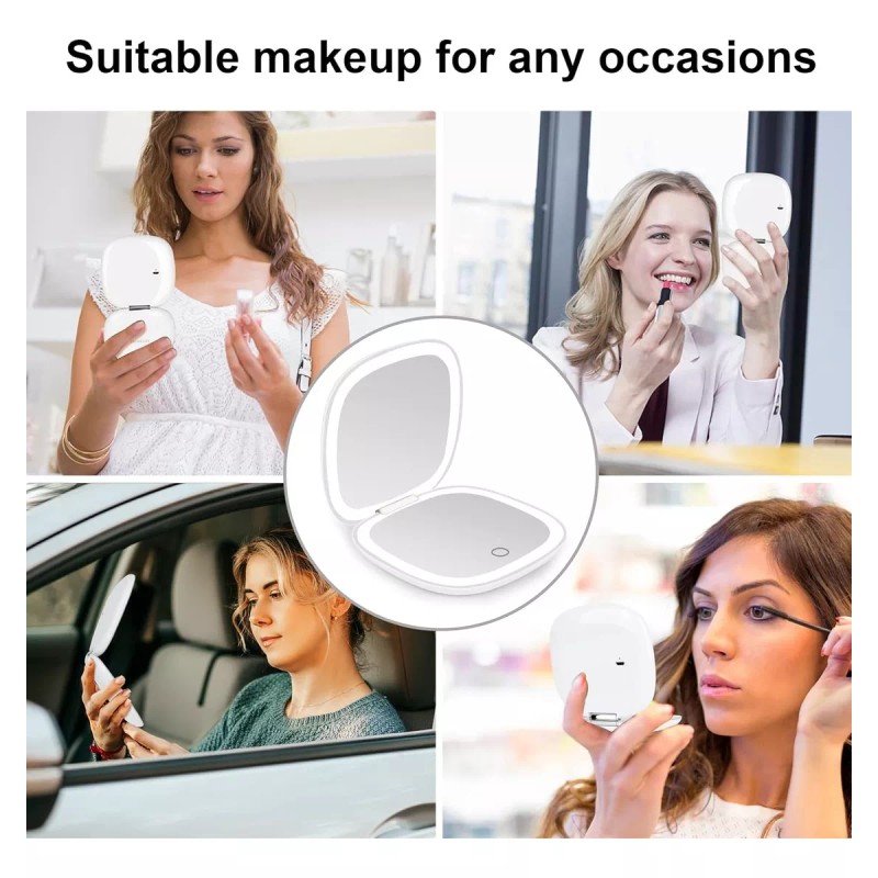 generic Espejo De Maquillaje Luz 1x /10x, Carga Usb, Portátil