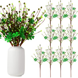 ZJoey 10 Pcs St.Patricks Day Artificial Plants Berry Stems 16 Inch Artificial Flowers Twig Stem Fake Floral Bunch Decorations for Irish Vase Bouquet and DIY Craft(St.Patricks Picks)