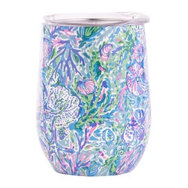 Lilly Pulitzer 12 Oz Insulated Tumbler with Lid, Stainless Steel Travel Wine Glass, Double Wall Metal Cup, Soleil It On Me