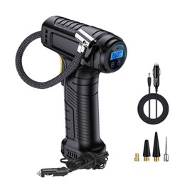 Suitu Tyre Inflator Air Compressor, 12V 150PSI Portable Car Tyre Pump, Electric Digital Tyre Pump with LED Light and 3 Nozzle Adaptors for Car Motorcycle Bicycle