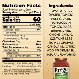 Prego Chunky Tomato with Garlic and Onion Pasta Sauce, 24 Oz Jar