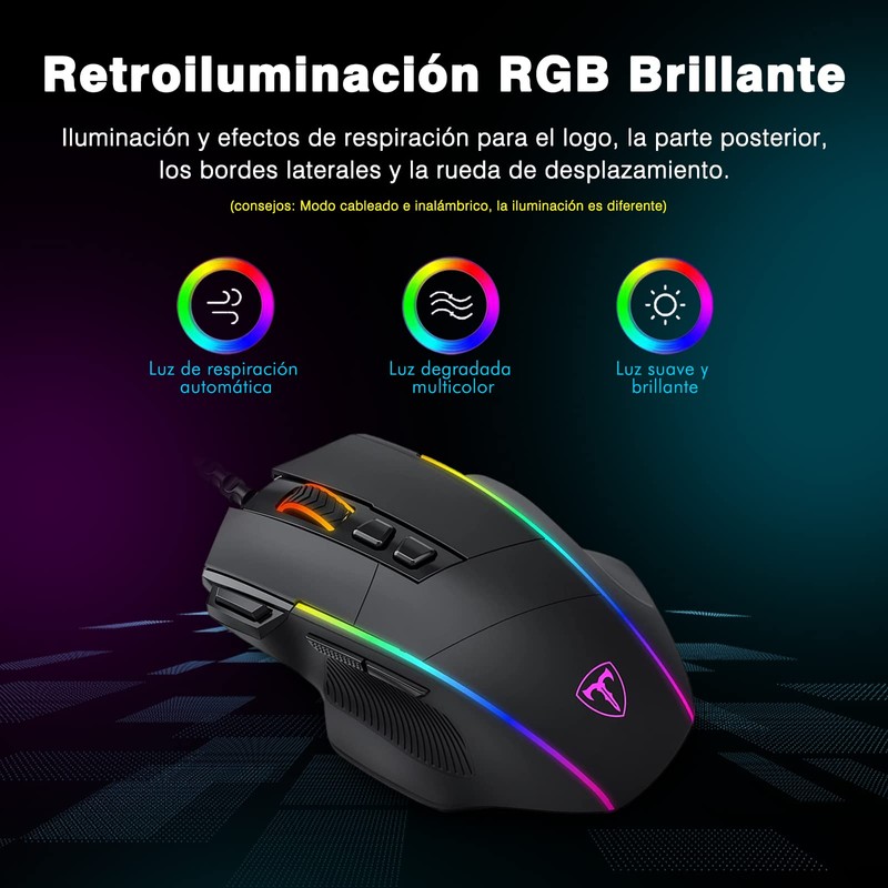 TERPORT S608 Mouse Gaming con Iluminación RGB Personalizable, Hasta 8000