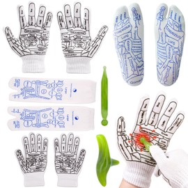 Reflexology Socks and Gloves Set Foot Reflexology Socks with Massager Tool Hand Foot Massage Reflexology Tools Acupuncture Socks for Women Man Tired Relieve(S)