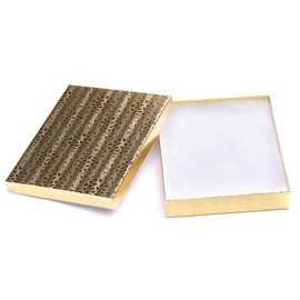 25 Piece Pack Gold Foil Paper Cotton Filled Lidded Jewelry Gift Box Necklace, Belt Buckle, Pendant, Brooch, Bracelet, Bangle, anklet -Size 5.25" X 3.75" X 1" (Gold)