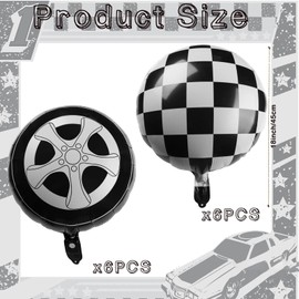 12 Pcs Tire Balloons Black and White Checkered, 18 Inch Race Car Wheel Foil Balloons for Baby Shower Gender Reveal Racing Theme Birthday Party Decoration Party Supplies