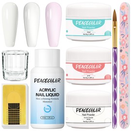 PEACECOLOR Acrylic Nail Kit for Beginners White Pink Clear Colors Acrylic Powder and Nail Liquid Set Acrylic Nail Art Brush Nail Extension Carving