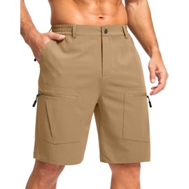 Pudolla Men's Hiking Cargo Shorts 9" Lightweight Stretch Travel Work Shorts for Men Outdoor Casual with 5 Pockets(Dark Khaki Medium)