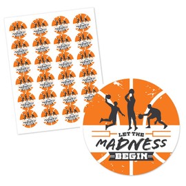 Big Dot of Happiness Basketball - Let The Madness Begin - College Basketball Party Circle Sticker Labels - 24 Count