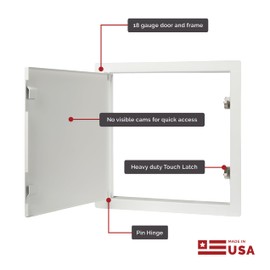 Linhdor USA Made Flush Mount Drywall Access Panel with Touch Latch for Easy Access - Metal Access Door for Wall or Ceiling - 18 Gauge Steel, Paintable, No Visible Hardware (8X8)
