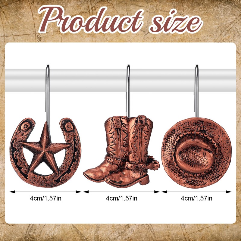 Beeveer 24 Pcs Western Cowboy Shower Curtain Hooks Western Cowboy