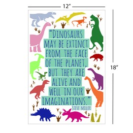 Teacher Educational Classroom Decor Poster - 12 by 18 Inches - Dinosaurs May Be Extinct, But They Are Alive And Well In Our Imaginations - KCD3193