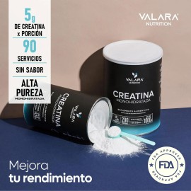  Creatina VALARAMonohidratada en Polvo 450g ,VALARA– Máxima Pureza, 90 Porciones – Sin Sabor, Sin Azúcar – Suplemento Deportivo Premium con Cucharita Dosificadora