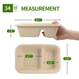 AICHEF 100 Pack 2 Compartment Paper Bowls for Chip Dip, Nacho Cheese, Main Dish and Sides, Microwavable Two Compartment Deep Disposable Bowls for Snacks, Party Catering