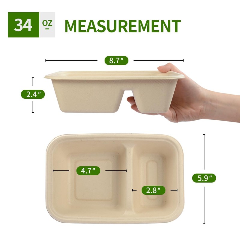 AICHEF 100 Pack 2 Compartment Paper Bowls for Chip Dip,