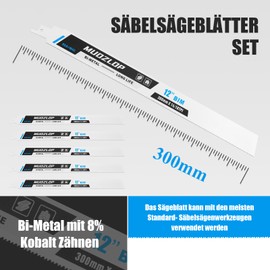 MUOZLOP 5 Pack 300 mm Reciprocating Saw Blades Set, 14/18 TPI Saw Blades for Reciprocating Saw, for Metal Reciprocating Saw Blades (5, 14/18TPI 300 mm)