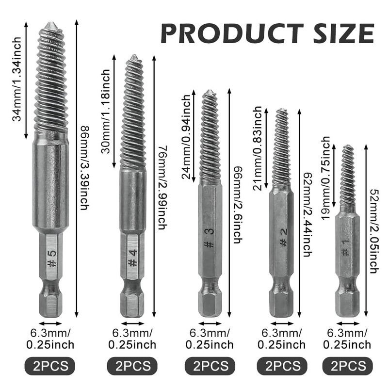 Screw Extractor Drill Bit Set, 10 Pcs 1/4" Hex Shank