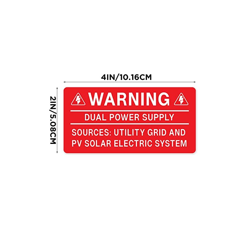 10PCS Solar Label Pack, Joyfulmap 4 X 2Inch,Warning-Dual Power Supply-Sources: