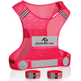 GoxRunx Chaleco reflectante para correr, chaleco reflectante ligero para motocicleta con bolsillo grande y cintura ajustable para mujeres y hombres, chaleco de seguridad para correr con bandas reflectantes (rosa, XXL)