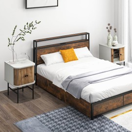 Giantex Mid-Century Modern Nightstand Set of 2, Wood Bedside Tables with Sliding Doors and 4 Metal Legs, Side Tables with Storage Cabinet, Compact Night Stands for Bedroom, White