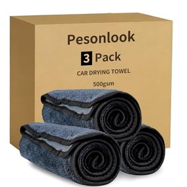 Pesonlook - Paquete de 3 toallas de secado de coche de microfibra, extra grandes de 36 x 24 pulgadas, 500 g/m² ultra absorbentes, sin rayas, arañazos o manchas de agua para coches y camiones (gris)