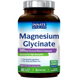 Innate Vitality Magnesium Glycinate 500mg High Absorption Elemental Magnesium 60 Vegan Capsules