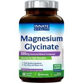 Innate Vitality Magnesium Glycinate 500mg High Absorption Elemental Magnesium 60 Vegan Capsules