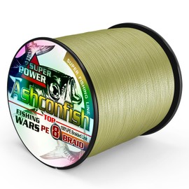 Ashconfish - Cuerda de pesca trenzada de 8 hebras, súper fuerte, de polietileno, 500 m (546 yardas), resistente a la abrasión, no se estira, diámetro muy fino, Verde ejército, 15LB/0.18MM