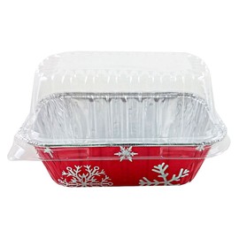 Durable Packaging 1 lb. Red Aluminum Foil Mini Loaf Bread Holiday Baking Pan Tins w/Clear Dome Lid (pack of 75)