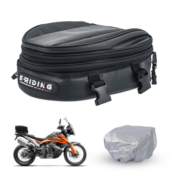 E-riding Motorcycle Tail Bag, Motorbike Saddlebags, Waterproof Rear Seat Bike Backpack, Multifunctional Luggage Suitcase, PU Leather Sport Bags, 15 Liters (Black)